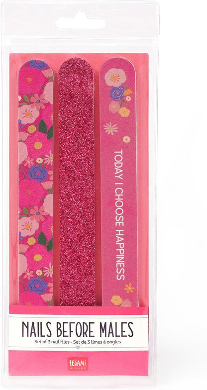 Legami - Set van 3 nagelvijlen – nails voor het schilderen, nagelvijl voor inkorten, vijlen en vormen van alle soorten nagels, nauwkeurige manicure, geschikt voor gebruik in de salon en thuis, bloemen