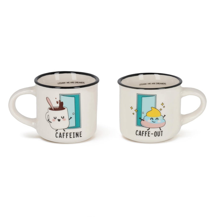 Legami - Espresso for Two Coffee Mugs, Set of 2 New Bone China Coffee Mugs, Dishwasher Safe Coffee Cup, Poo Theme, Diameter 5.5 cm, Capacity 50 ml