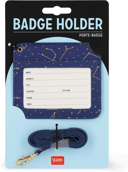 Legami - Badge Holder with Lobster Clasp, Card Holder with Security Clip Closure, 1 Transparent Window, PU Leather Card Pockets, Size 10.5 x 9 cm, Stars Theme