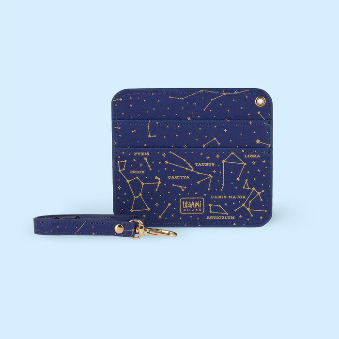 Legami - Badge Holder with Lobster Clasp, Card Holder with Security Clip Closure, 1 Transparent Window, PU Leather Card Pockets, Size 10.5 x 9 cm, Stars Theme