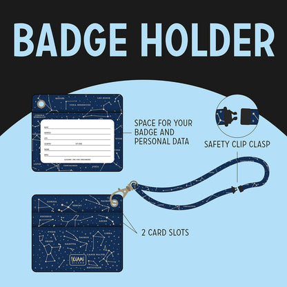 Legami - Badge Holder with Lobster Clasp, Card Holder with Security Clip Closure, 1 Transparent Window, PU Leather Card Pockets, Size 10.5 x 9 cm, Stars Theme