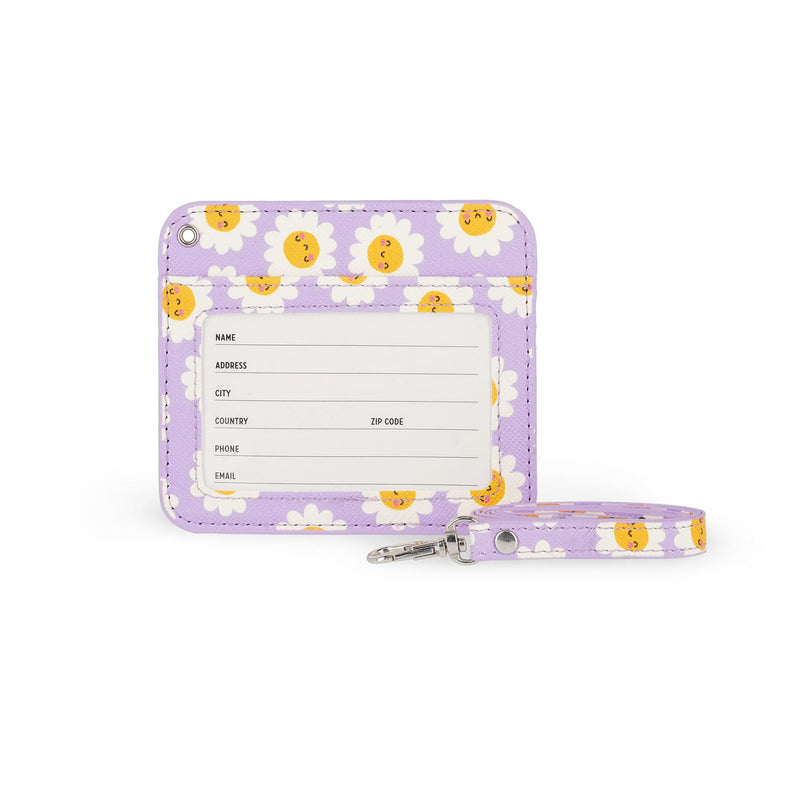 Legami - Badge Holder with Lobster Clasp, Card Holder with Security Clip Closure, 1 Transparent Window, PU Leather Card Pockets, Size 10.5 x 9 cm, Daisy Theme