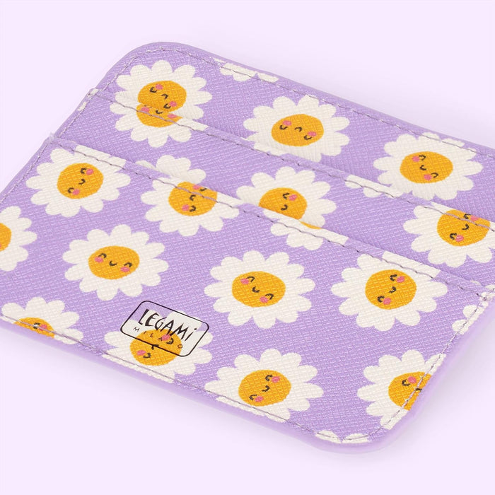 Legami - Badge Holder with Lobster Clasp, Card Holder with Security Clip Closure, 1 Transparent Window, PU Leather Card Pockets, Size 10.5 x 9 cm, Daisy Theme