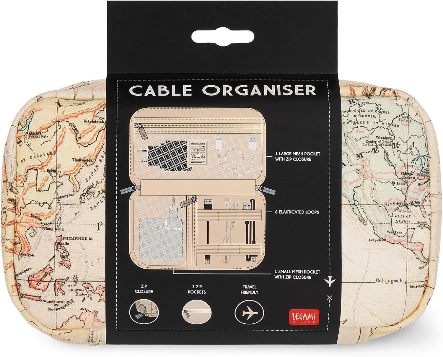 Legami - Cable Organizer - Cable Organizer, Travel Case for PC Phone Wires and Cables, Bag for Electronic Gadgets, Charger, Power Bank, Small Portable Bag, 24 x 14 x 4.8 cm, Beige, Soft
