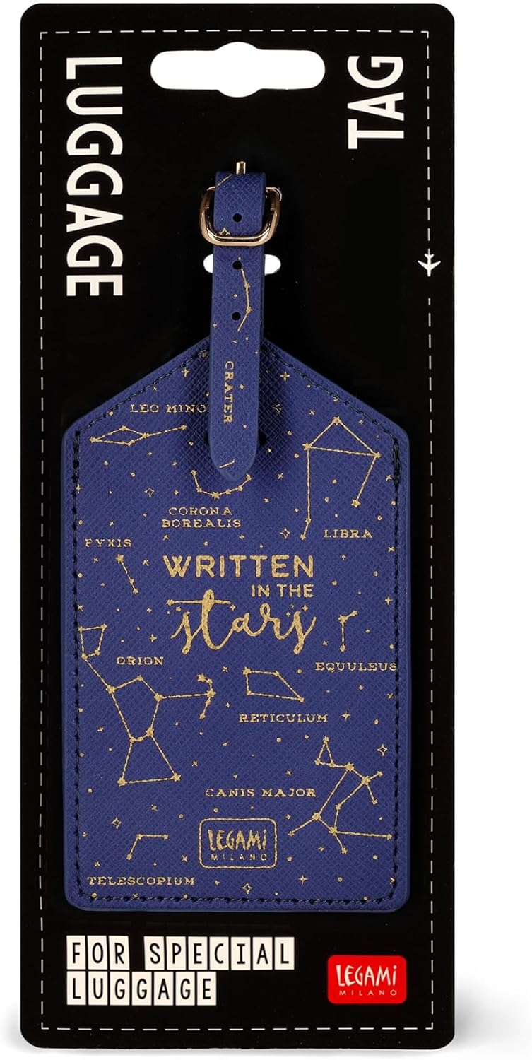 Legami - Luggage Tag, Luggage Tag for Suitcase, Accessory for Airplane Cruise Train, Luggage Tag for Data Protection in PU Leather and Microfibre, Stars