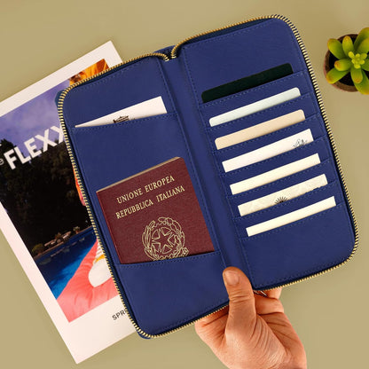 Legami - Blue Travel ID Card Holder, RFID Blocking Passport Organizer, 4 Large Pockets, 7 Small Pockets, Zip Closure, 11 x 24 x 3 cm, Stars Theme, Blue, L, Casual