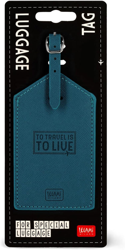 Legami - Luggage Tag, Luggage Tag for Suitcase, Accessory for Airplane Cruise Train, Luggage Tag for Data Protection in PU Leather and Microfibre, Petrol Blue