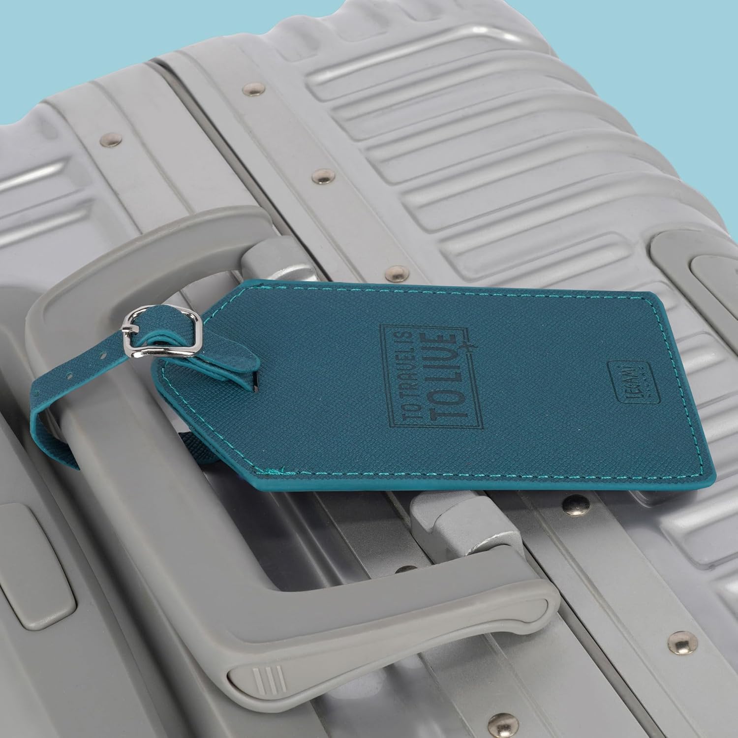 Legami - Luggage Tag, Luggage Tag for Suitcase, Accessory for Airplane Cruise Train, Luggage Tag for Data Protection in PU Leather and Microfibre, Petrol Blue