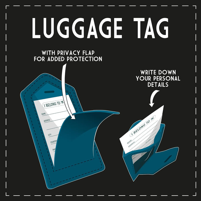 Legami - Luggage Tag, Luggage Tag for Suitcase, Accessory for Airplane Cruise Train, Luggage Tag for Data Protection in PU Leather and Microfibre, Petrol Blue