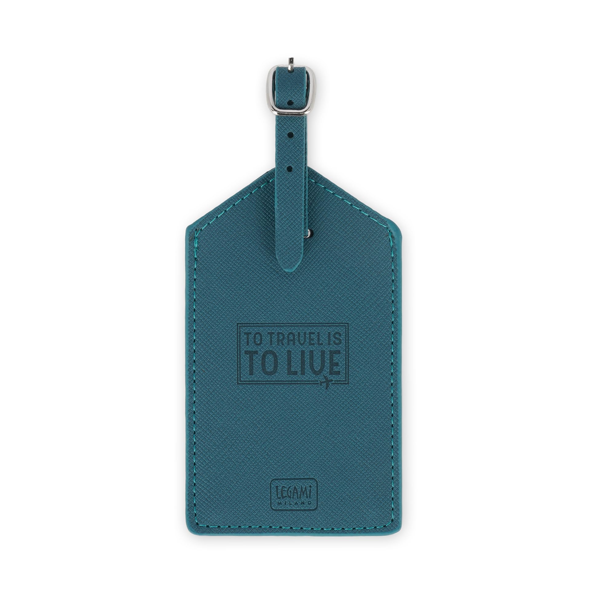 Legami - Luggage Tag, Luggage Tag for Suitcase, Accessory for Airplane Cruise Train, Luggage Tag for Data Protection in PU Leather and Microfibre, Petrol Blue