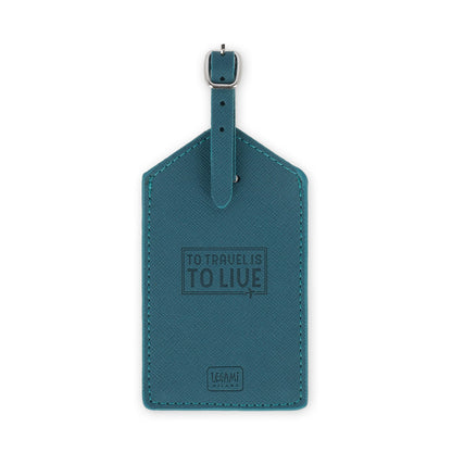Legami - Luggage Tag, Luggage Tag for Suitcase, Accessory for Airplane Cruise Train, Luggage Tag for Data Protection in PU Leather and Microfibre, Petrol Blue