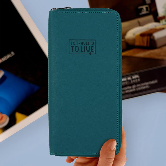 Legami - Petrol Blue Travel Document Holder Passport ID Card Holder RFID Blocking 4 Large Pockets 7 Small Pockets Zip Closure 11 x 24 x 3 cm, Blue, L, Casual