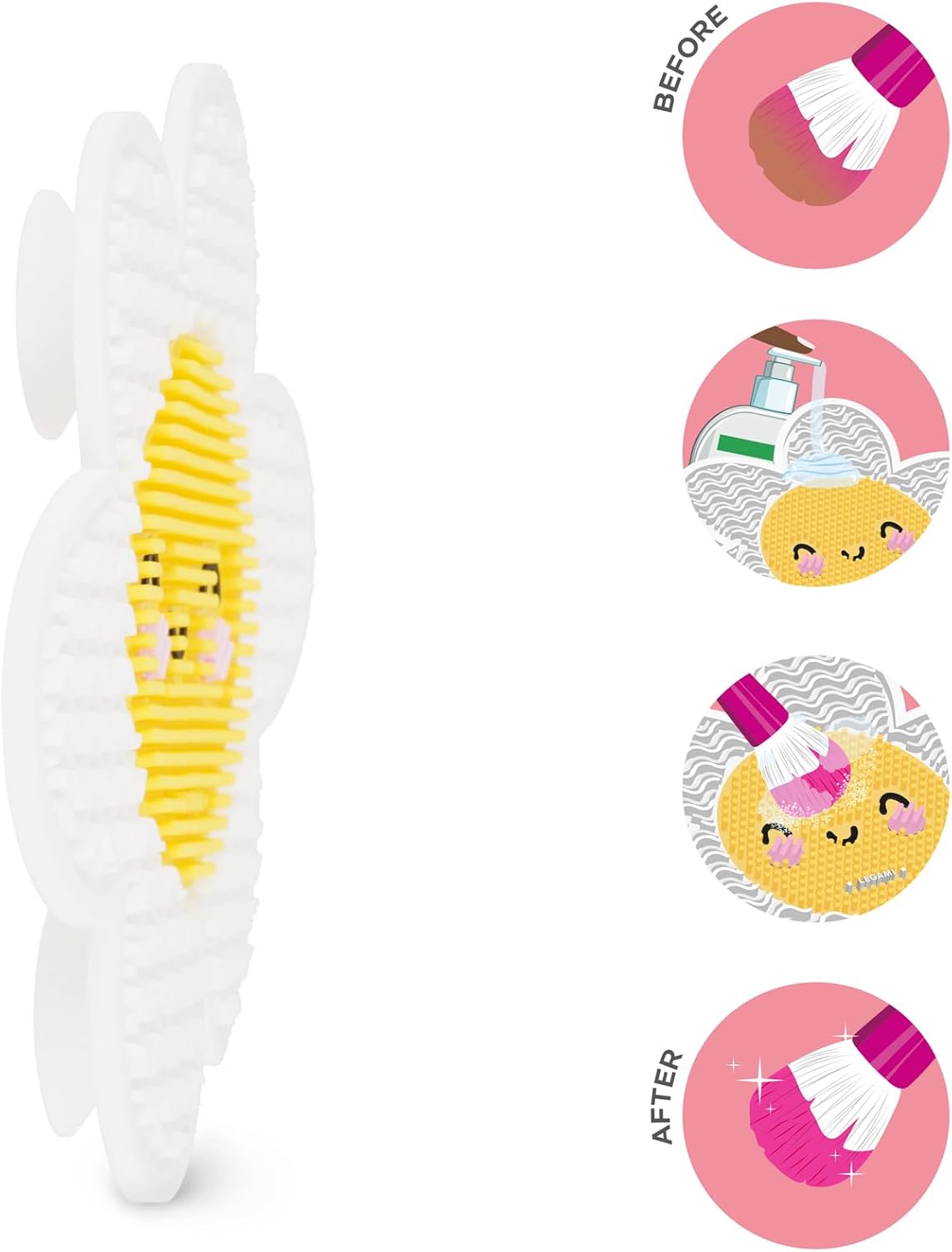Legami - Makeup Brush Cleaner Mat - Brush it Off! - Makeup Brush Cleaning Pad, Silicone Pad for Cosmetics with Suction Cup, Daisy Theme