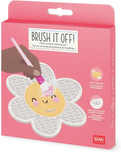 Legami - Makeup Brush Cleaner Mat - Brush it Off! - Makeup Brush Cleaning Pad, Silicone Pad for Cosmetics with Suction Cup, Daisy Theme