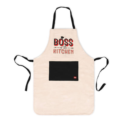 Legami - Boss of The Kitchen Apron for Men and Women, Super Chef, Front Pocket, Adjustable, One Size, Machine Washable, Size 56 x 76 cm, Boss of The Kitchen Theme, beige, One Size