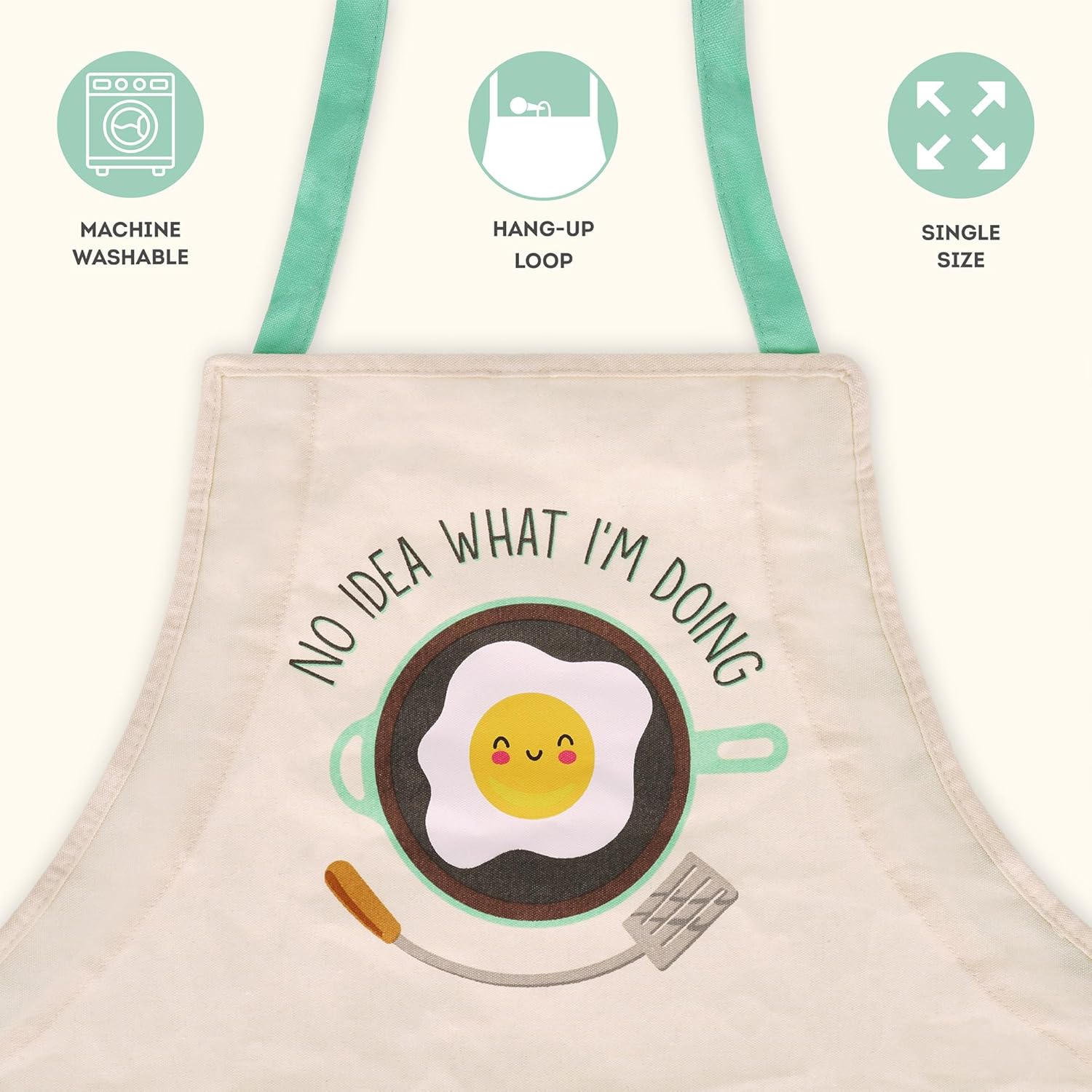 Legami - Kitchen Apron Men Women, Super Chef, Front Pocket, Adjustable, One Size, Machine Washable, Size 56 x 76 cm, No Idea What I am Doing Theme, beige, One Size