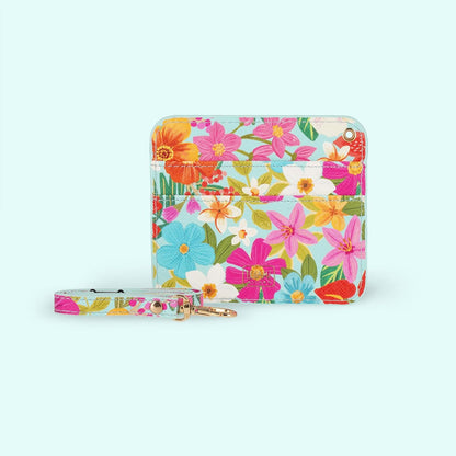 Legami - Badge Holder with Lobster Clasp, Card Holder with Security Clip Closure, 1 Transparent Window, PU Leather Card Pockets, Size 10.5 x 9 cm, Flowers Theme