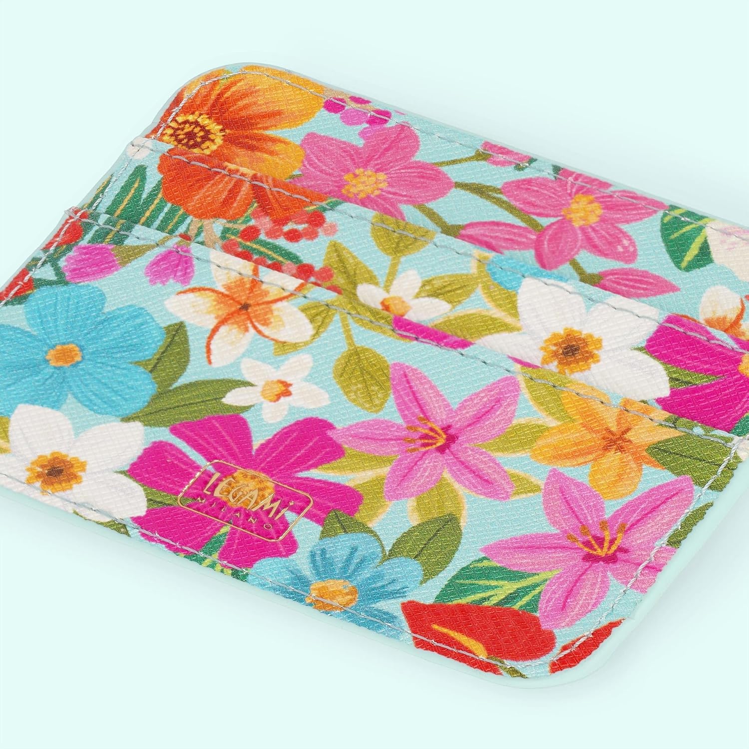Legami - Badge Holder with Lobster Clasp, Card Holder with Security Clip Closure, 1 Transparent Window, PU Leather Card Pockets, Size 10.5 x 9 cm, Flowers Theme