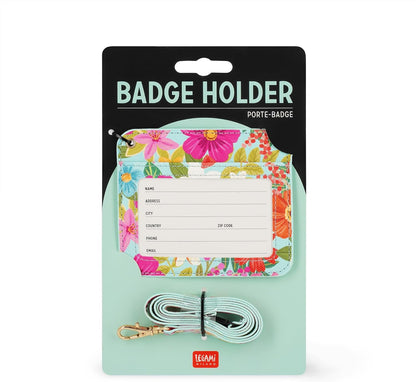 Legami - Badge Holder with Lobster Clasp, Card Holder with Security Clip Closure, 1 Transparent Window, PU Leather Card Pockets, Size 10.5 x 9 cm, Flowers Theme