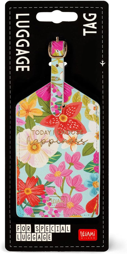 LEGAMI Luggage Tag, Flowers, Multicolor, PU Leather & Microfibre, 6.8cm x 17cm x 1cm