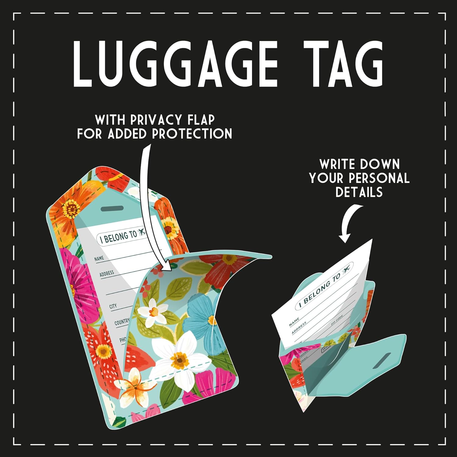 LEGAMI Luggage Tag, Flowers, Multicolor, PU Leather & Microfibre, 6.8cm x 17cm x 1cm