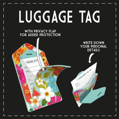 LEGAMI Luggage Tag, Flowers, Multicolor, PU Leather & Microfibre, 6.8cm x 17cm x 1cm