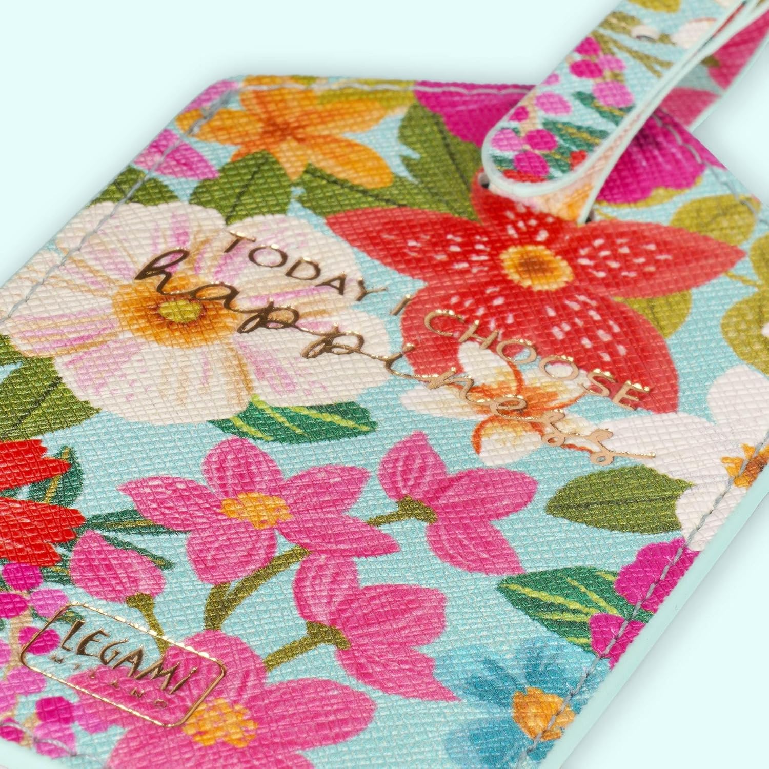 LEGAMI Luggage Tag, Flowers, Multicolor, PU Leather & Microfibre, 6.8cm x 17cm x 1cm