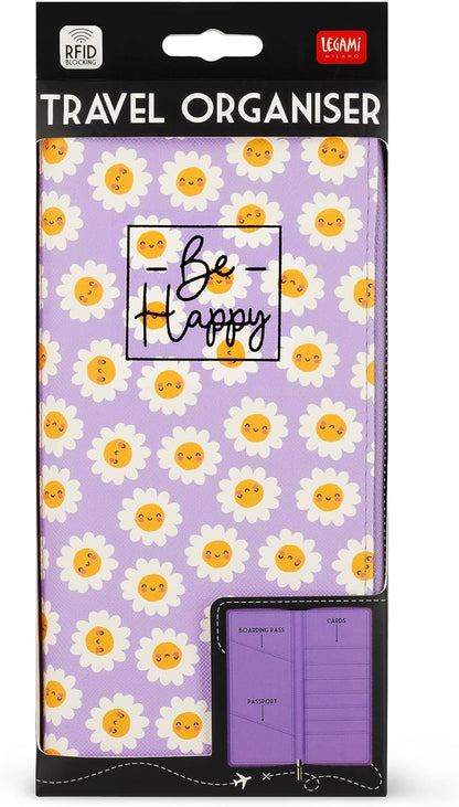 Legami - Blue Travel ID Card Holder Passport Holder RFID Blocking 4 Large Pockets, Daisy, L, Casual