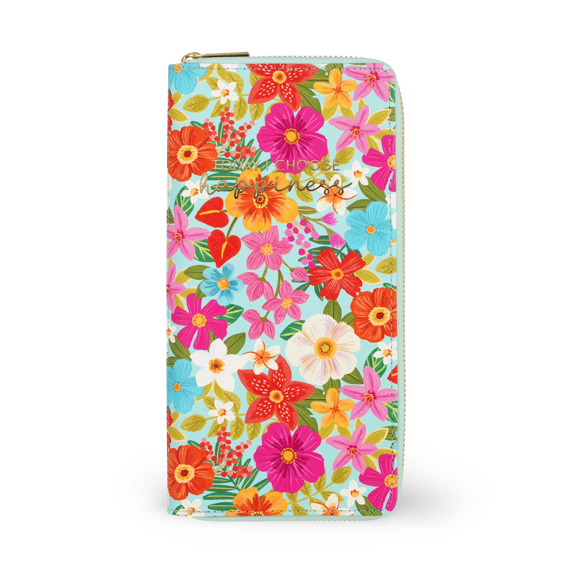 Legami - Flower Travel Document Holder Passport ID Card Holder RFID Blocking 4 Large Pockets 7 Small Pockets Zip Closure 11 x 24 x 3 cm Flowers Theme, Turquoise, L, Casual