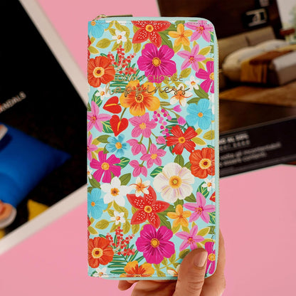 Legami - Flower Travel Document Holder Passport ID Card Holder RFID Blocking 4 Large Pockets 7 Small Pockets Zip Closure 11 x 24 x 3 cm Flowers Theme, Turquoise, L, Casual