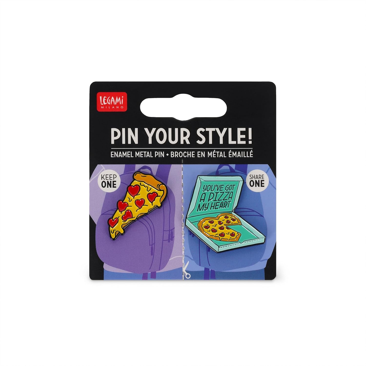 Legami - Set of 2 Enamel Pin Your Style! Brooch for Backpack Bag, Gift for Couples, Pizza, Size 3 x 3 x 1 cm, Yellow, Taglia unica, yellow, One size, Modern
