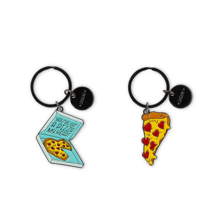 Legami - Set of 2 Enameled Metal Keychains, What a Key Ring!, Pizza Design, Gift for Couple, Bag Charm Keychain, Durable Spiral Ring, Size 4 x 8.5 x 0.3 cm, yellow, Taglia unica
