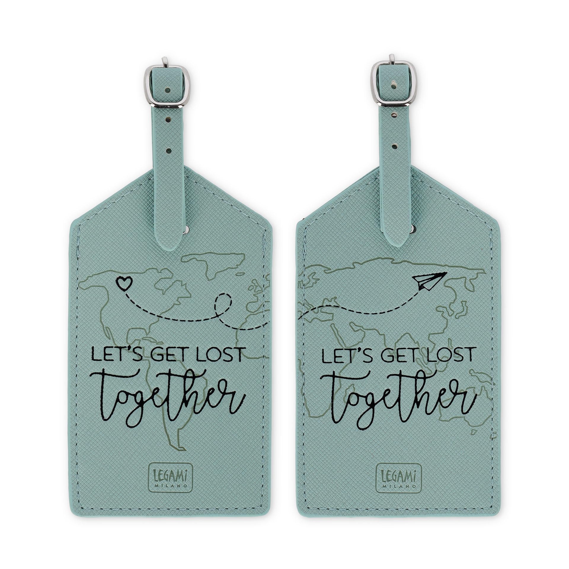 Legami - Luggage Tags, Let's Get Lost Together, Set of 2 Suitcase Tags, Airplane Cruise Train Travel Accessory, Luggage Tag for PU Leather and Microfiber Data Protection