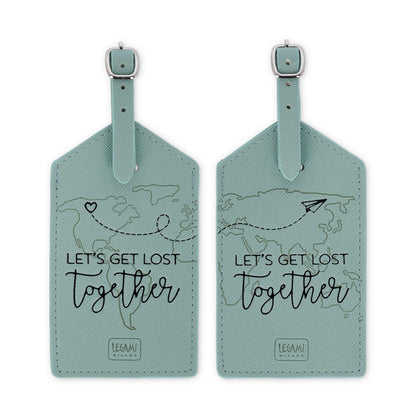 Legami - Luggage Tags, Let's Get Lost Together, Set of 2 Suitcase Tags, Airplane Cruise Train Travel Accessory, Luggage Tag for PU Leather and Microfiber Data Protection
