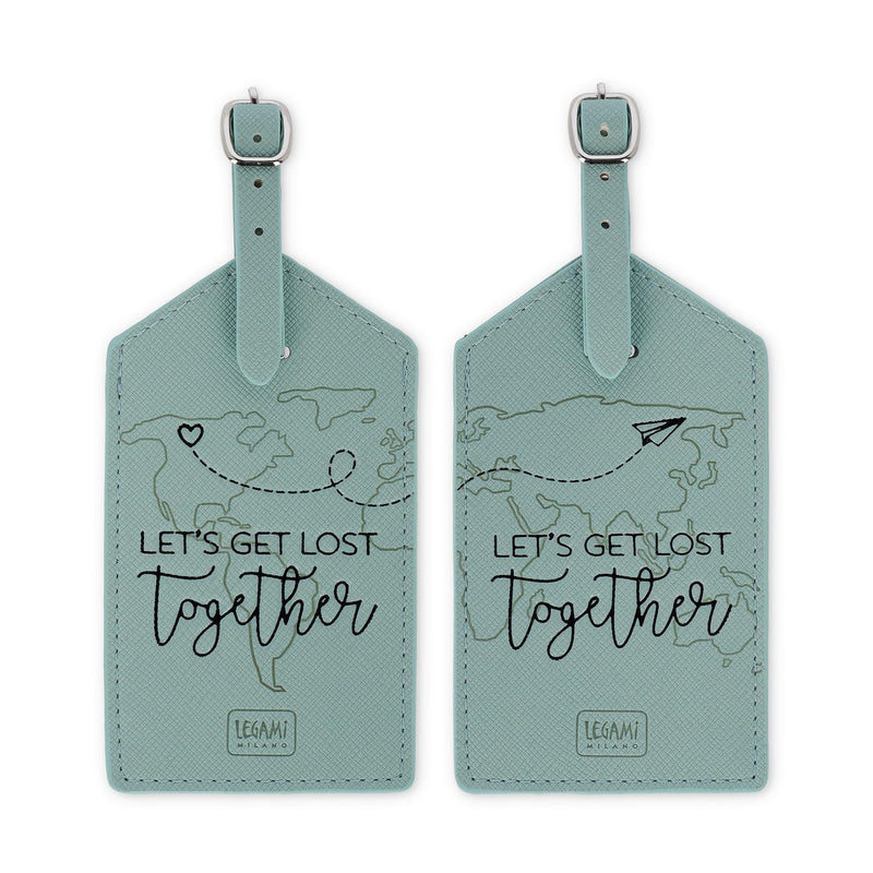 Legami - Luggage Tags, Let's Get Lost Together, Set of 2 Suitcase Tags, Airplane Cruise Train Travel Accessory, Luggage Tag for PU Leather and Microfiber Data Protection