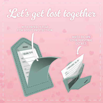 Legami - Luggage Tags, Let's Get Lost Together, Set of 2 Suitcase Tags, Airplane Cruise Train Travel Accessory, Luggage Tag for PU Leather and Microfiber Data Protection