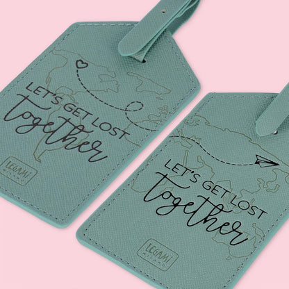 Legami - Luggage Tags, Let's Get Lost Together, Set of 2 Suitcase Tags, Airplane Cruise Train Travel Accessory, Luggage Tag for PU Leather and Microfiber Data Protection