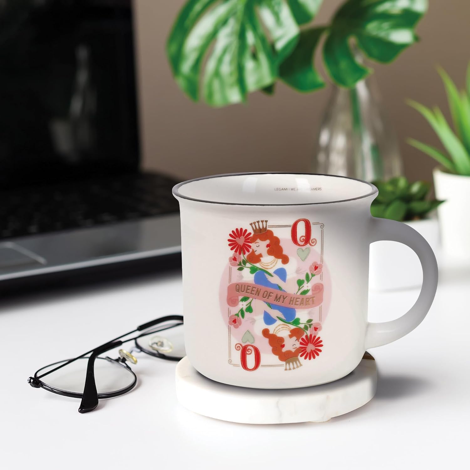 Legami - Cuppuccino Mug, New Bone China, Breakfast Cup, Dishwasher Safe Coffee Tea Mug, Queen Theme, Diameter 10 cm, Capacity 350 ml