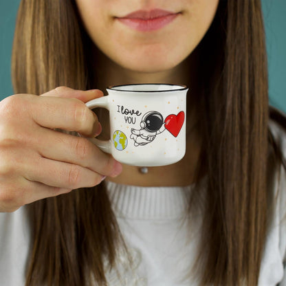 LEGAMI - Espresso Cups for Two, Set of 2 Coffee Cups Made of New Bone China, Coffee Cup Dishwasher Safe, Astronaut I Love You, Diameter 5.5 cm, Capacity 50 ml