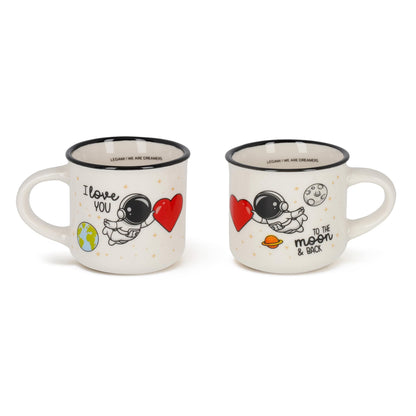LEGAMI - Espresso Cups for Two, Set of 2 Coffee Cups Made of New Bone China, Coffee Cup Dishwasher Safe, Astronaut I Love You, Diameter 5.5 cm, Capacity 50 ml
