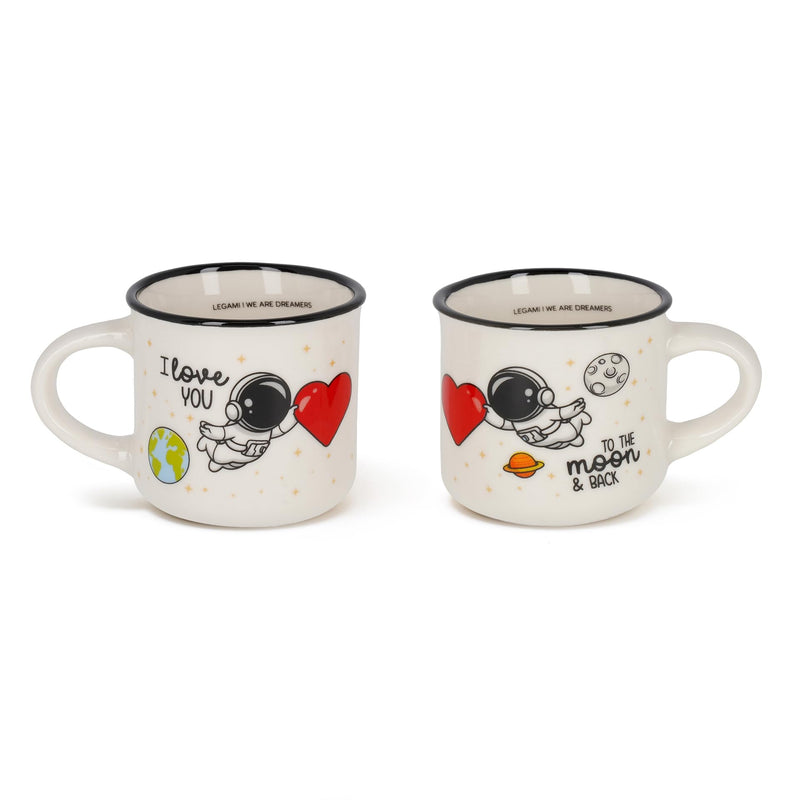 LEGAMI - Espresso Cups for Two, Set of 2 Coffee Cups Made of New Bone China, Coffee Cup Dishwasher Safe, Astronaut I Love You, Diameter 5.5 cm, Capacity 50 ml