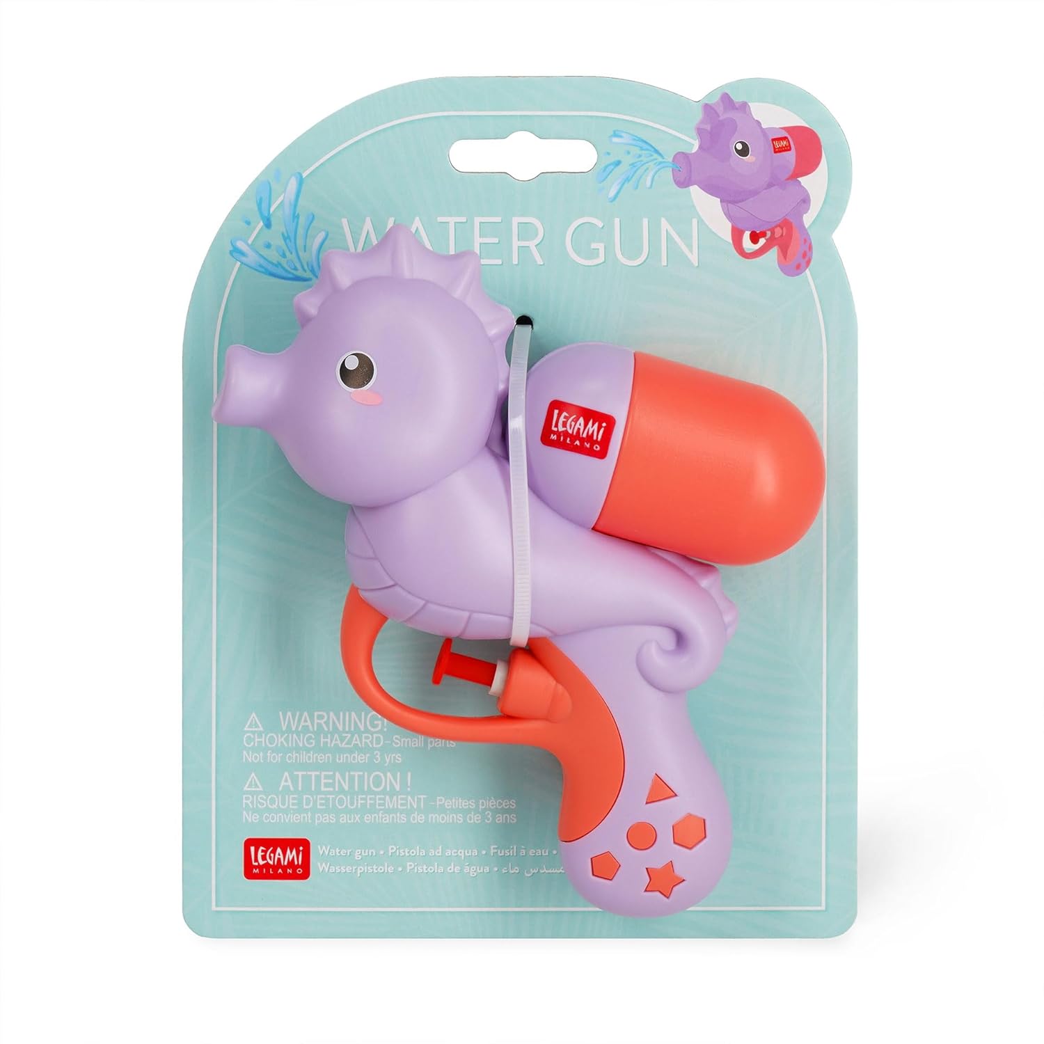Legami - Water Gun - Water Gun, Garden Water Gun for Adults Children, Powerful Water Gun, 2.5 m Jet, Ideal for Parties Refreshing, Capacity 50 ml, Seahorse Theme