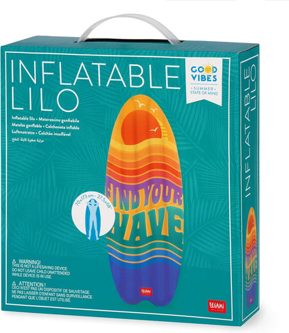 Legami - Inflatable sea mattress, single inflatable mattress, 2 air chambers, supports up to 90 kg, includes self-adhesive patch for small holes, 72 x 179 cm