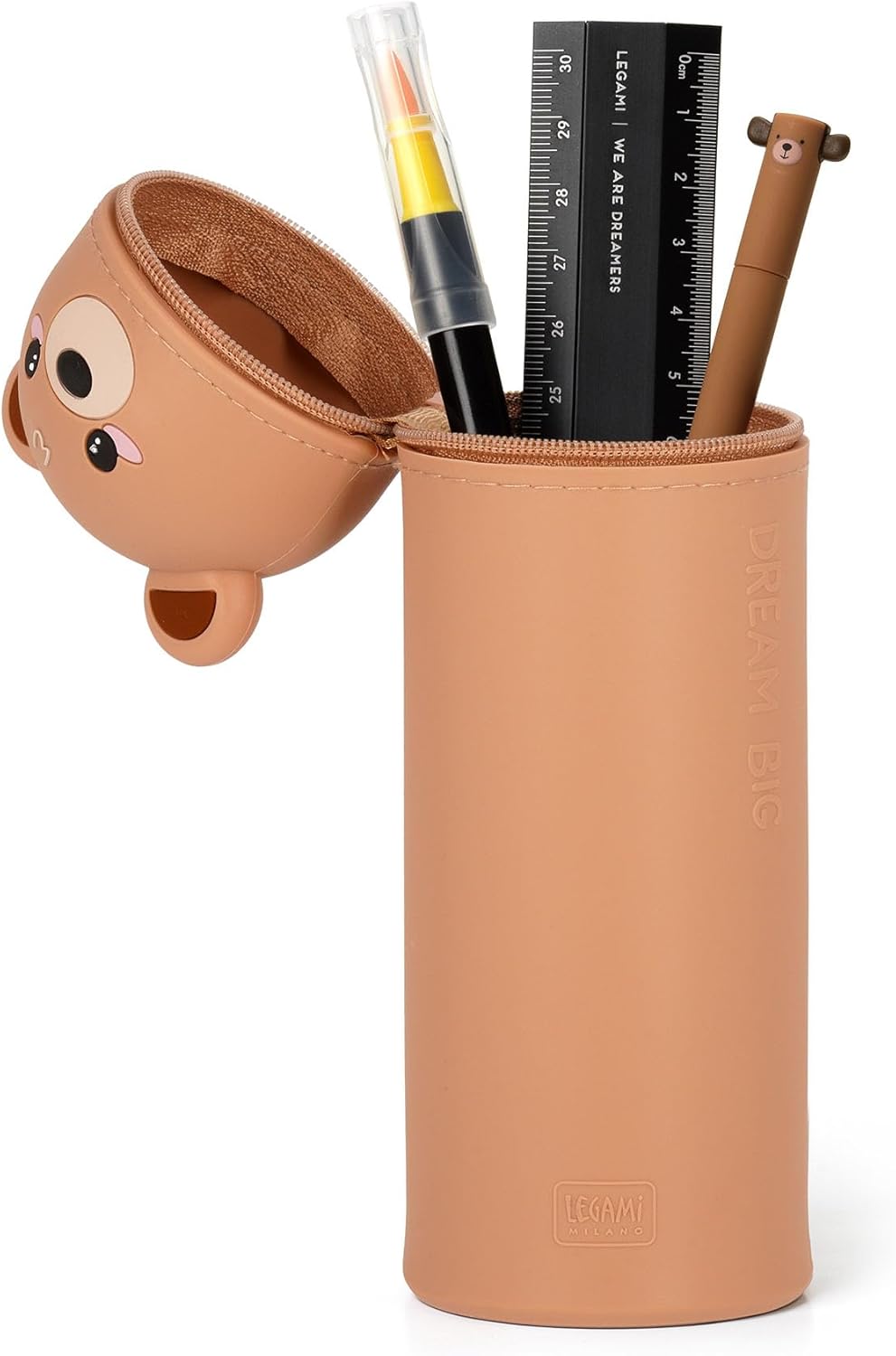 Legami - Estuche Escolar Kawaii 2 en 1 de Silicona Blanda, portabolígrafos de Mesa, Cremallera, lápices de Colores rotuladores, H 18,5 cm
