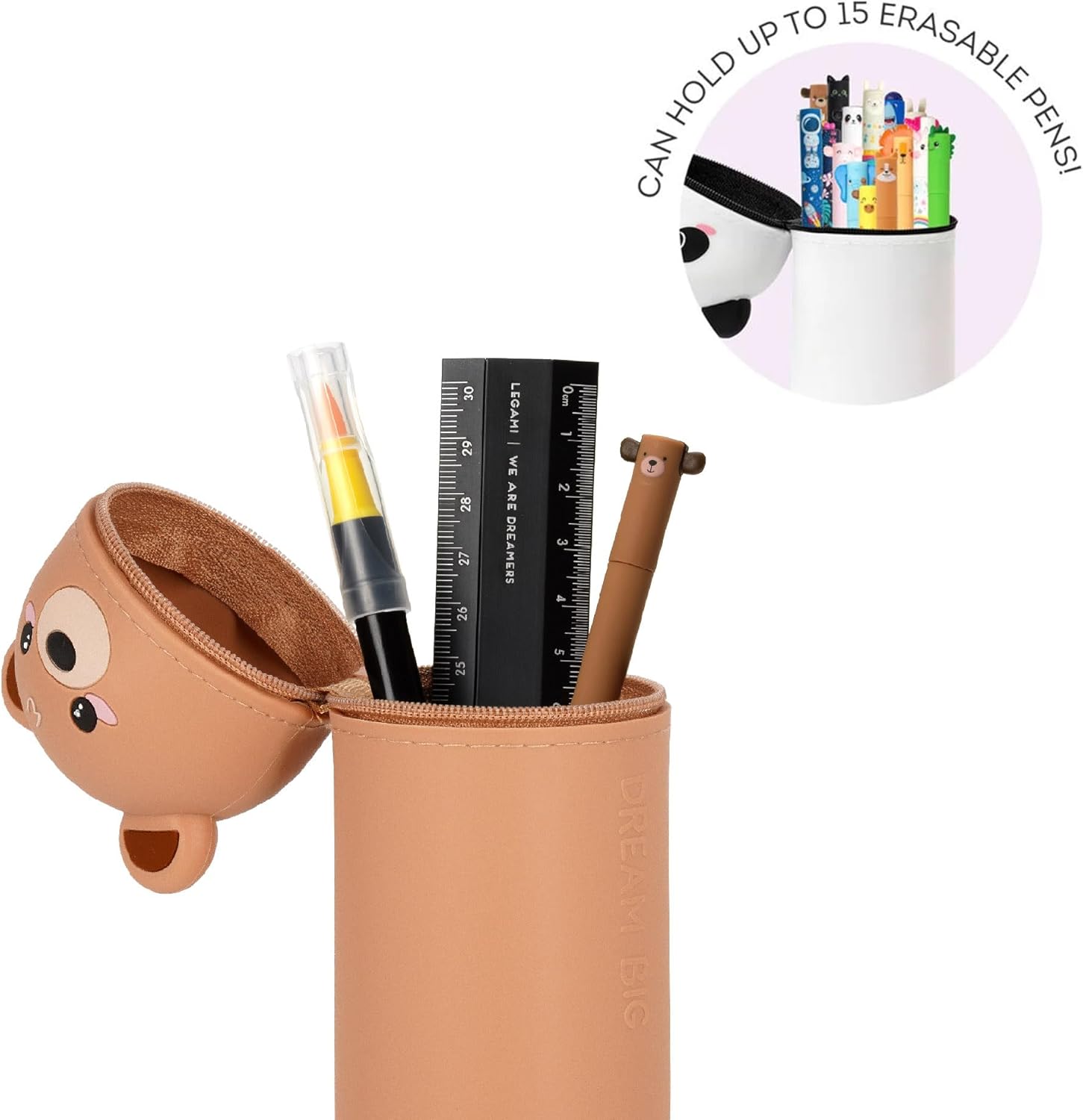 Legami - Estuche Escolar Kawaii 2 en 1 de Silicona Blanda, portabolígrafos de Mesa, Cremallera, lápices de Colores rotuladores, H 18,5 cm