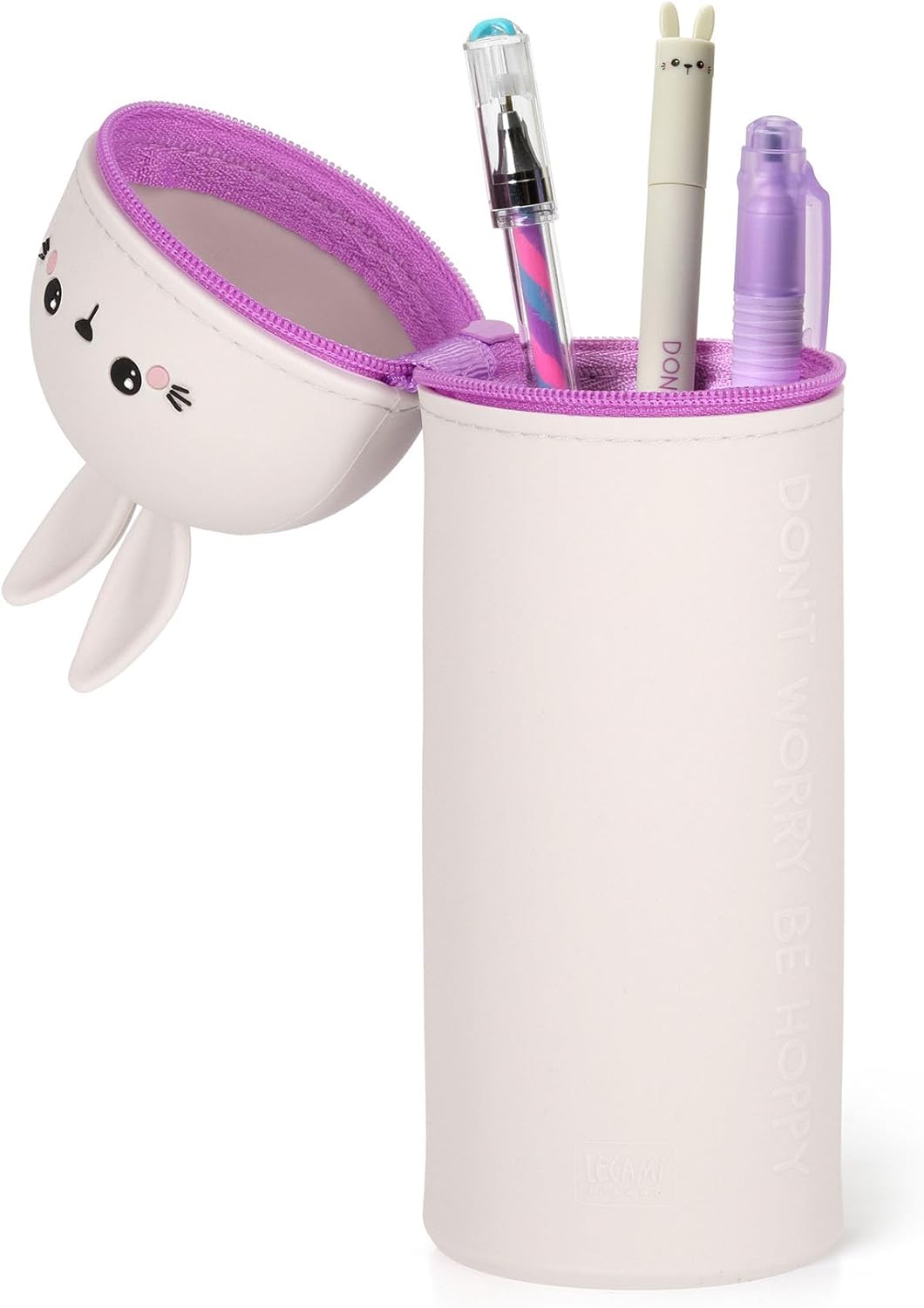 Legami - 2 in 1 Soft Silicone Kawaii Bunny Pencil Case - Zipper Closure, Silicone, Pens Crayons Markers, H 18.5 cm