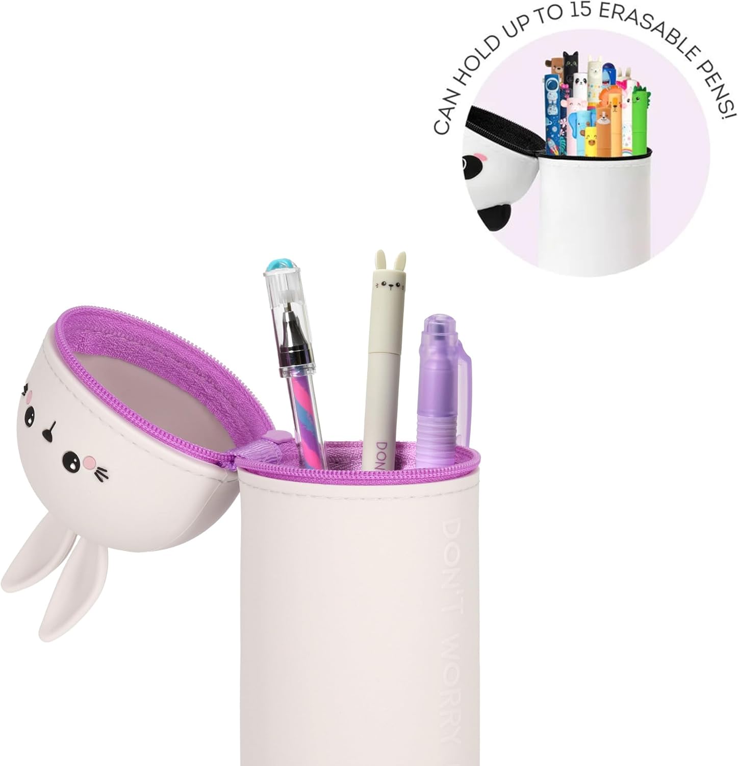 Legami - 2 in 1 Soft Silicone Kawaii Bunny Pencil Case - Zipper Closure, Silicone, Pens Crayons Markers, H 18.5 cm