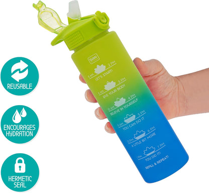 Legami - Borraccia Motivazionale 1L - Love Yourself, Borraccia con Orari per Bere, Ideale per Fare Sport, Idratarsi, Chiusura Ermetica, Riutilizzabile, Resistente, Priva di BPA, con Cannuccia