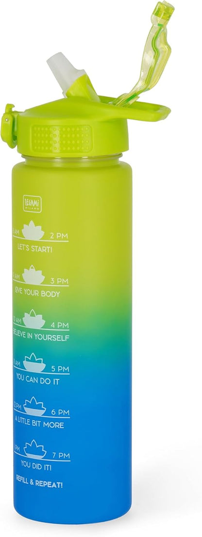 Legami - Borraccia Motivazionale 1L - Love Yourself, Borraccia con Orari per Bere, Ideale per Fare Sport, Idratarsi, Chiusura Ermetica, Riutilizzabile, Resistente, Priva di BPA, con Cannuccia