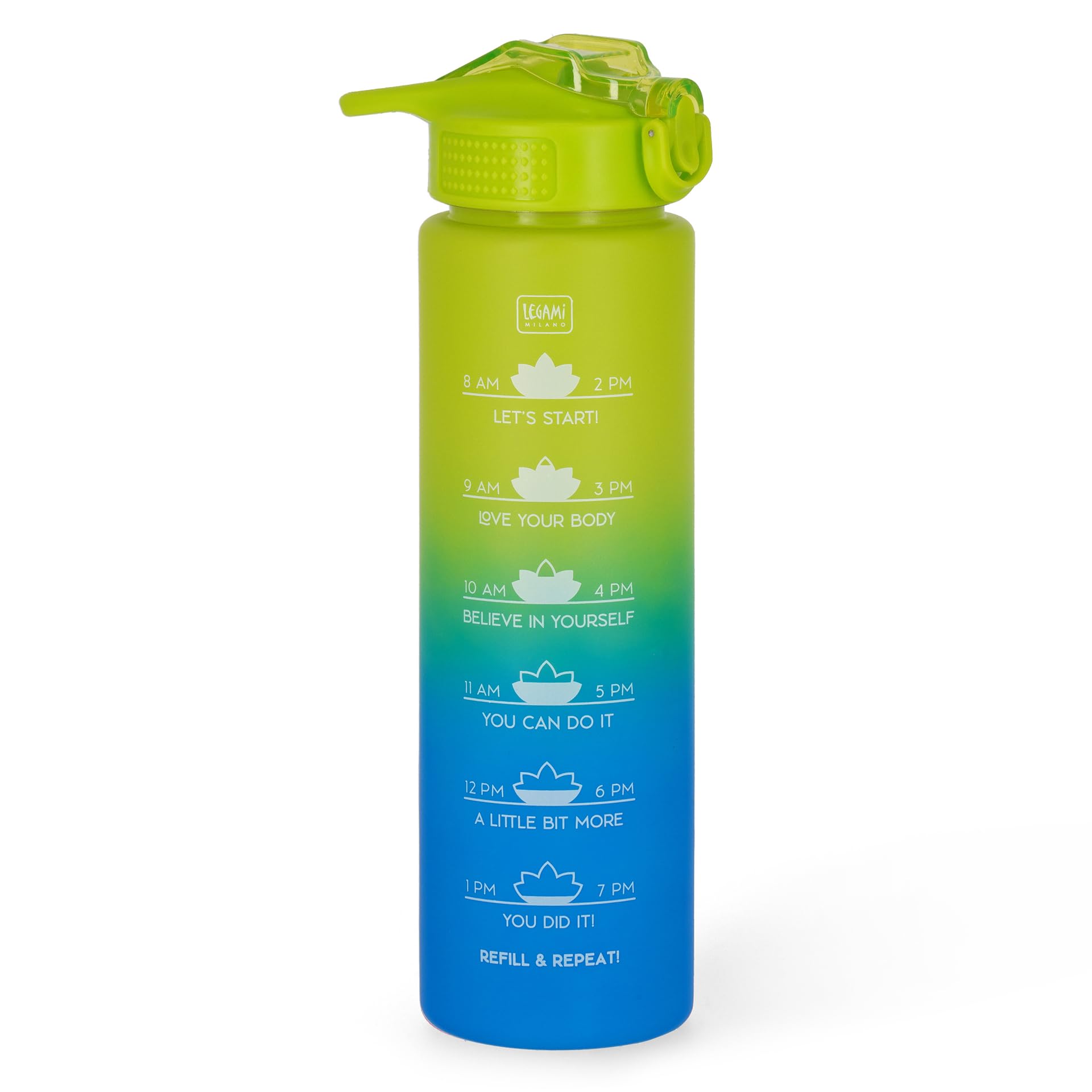 Legami - Borraccia Motivazionale 1L - Love Yourself, Borraccia con Orari per Bere, Ideale per Fare Sport, Idratarsi, Chiusura Ermetica, Riutilizzabile, Resistente, Priva di BPA, con Cannuccia